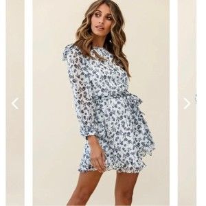 Saints + Secrets LEIGH LONG SLEEVE WAIST TIE DRESS FLORAL PRINT